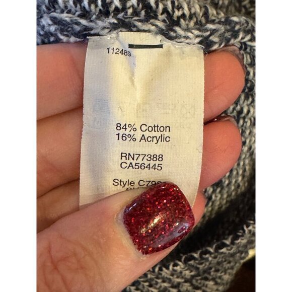 J Crew Sweater Women XS Navy Blue White Heather Cotton Blend Knit Crew Neck - Picture 7 of 8